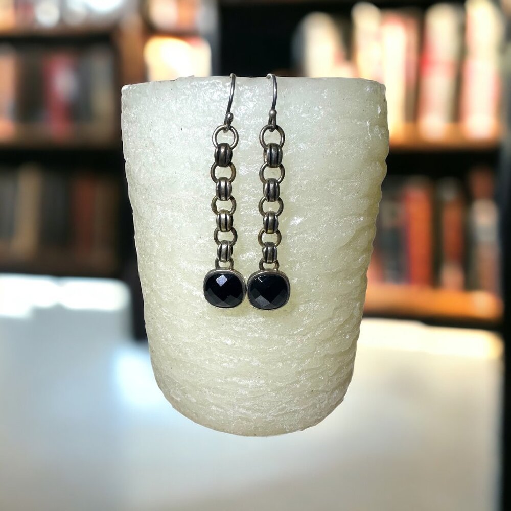 Vintage Barse Thailand 925 Sterling Silver Black Onyx Dangle Earrings Silver - Picture 2 of 8